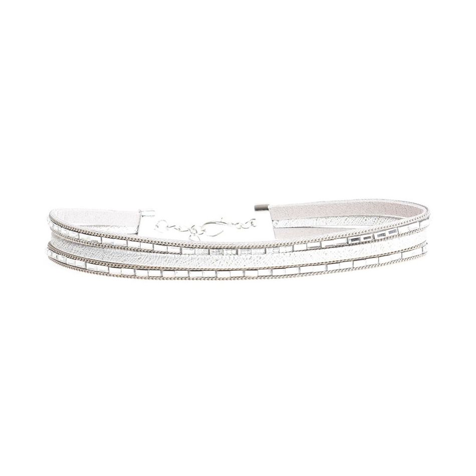 CHOKER THREE STRIPS IMITATION LEATHER STRASS