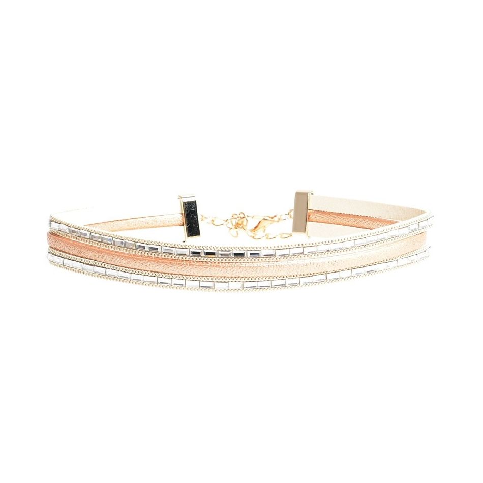 CHOKER THREE STRIPS IMITATION LEATHER STRASS