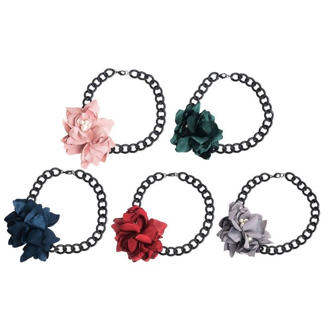 GARGANTILLA CADENA METAL FLOR TELA