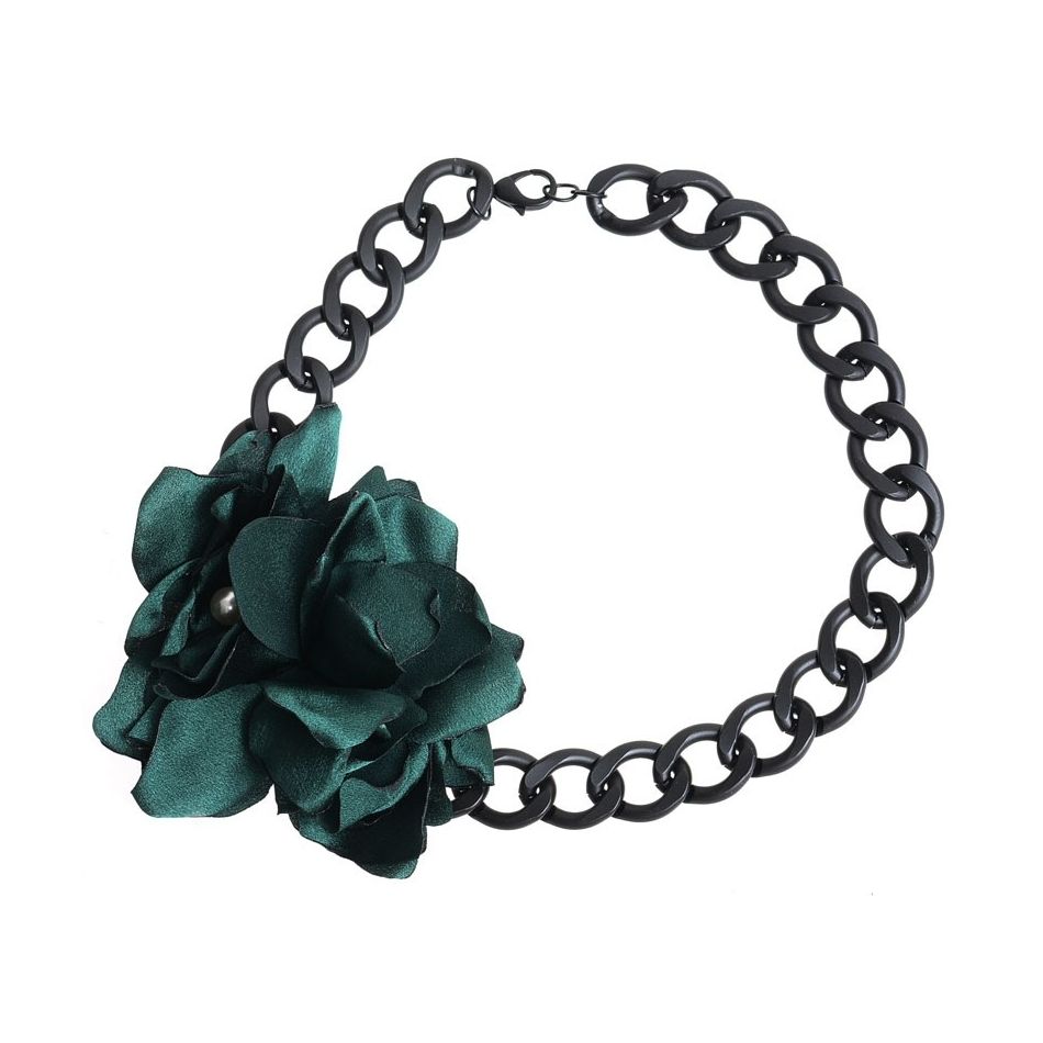 GARGANTILLA CADENA METAL FLOR TELA