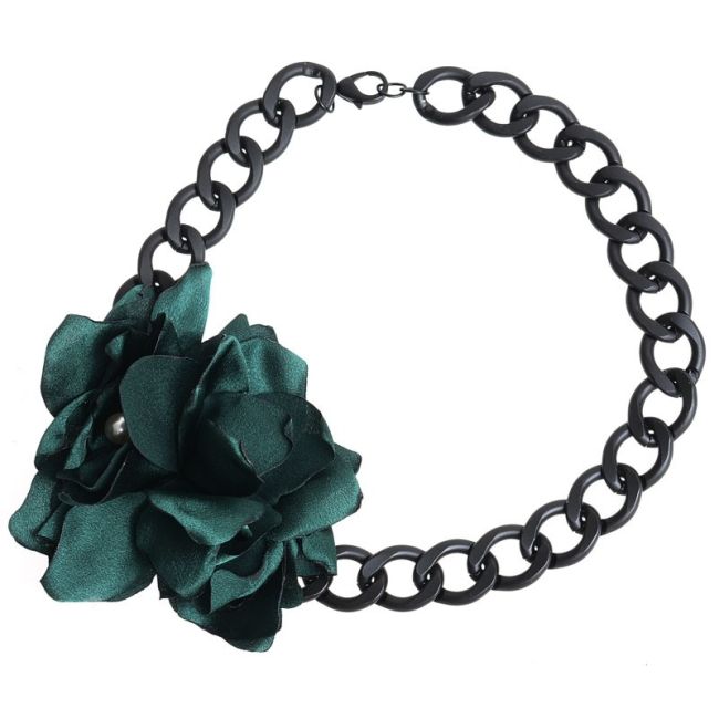 GARGANTILLA CADENA METAL FLOR TELA