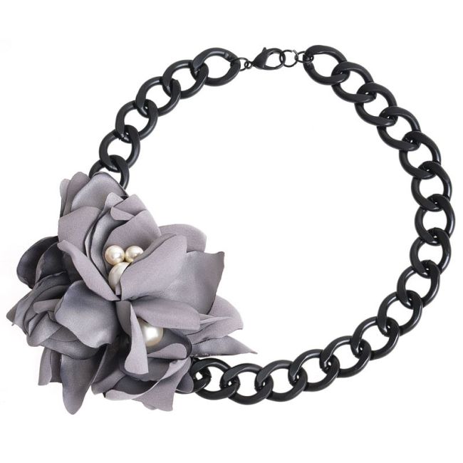 GARGANTILLA CADENA METAL FLOR TELA
