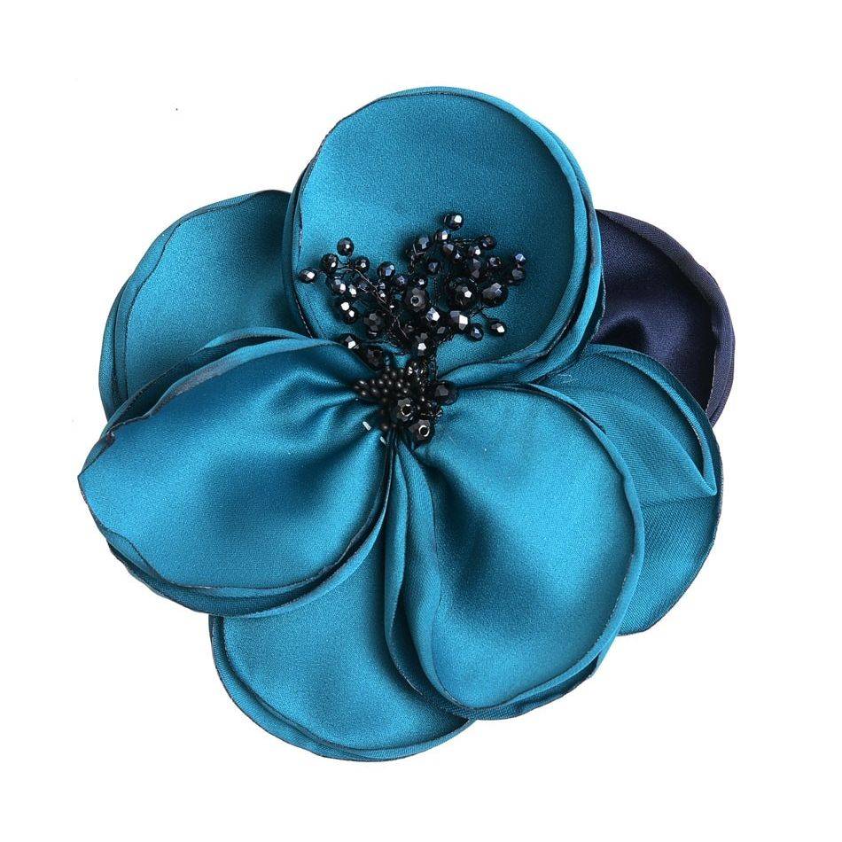 CRYSTAL FABRIC FLOWER BROOCH 14CM