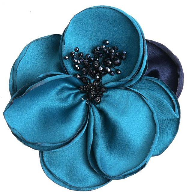CRYSTAL FABRIC FLOWER BROOCH 14CM