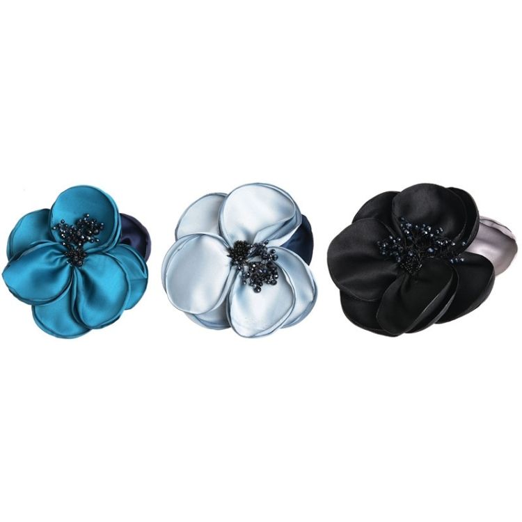 BROCHE FLOR TELA CRISTALES 14CM 2