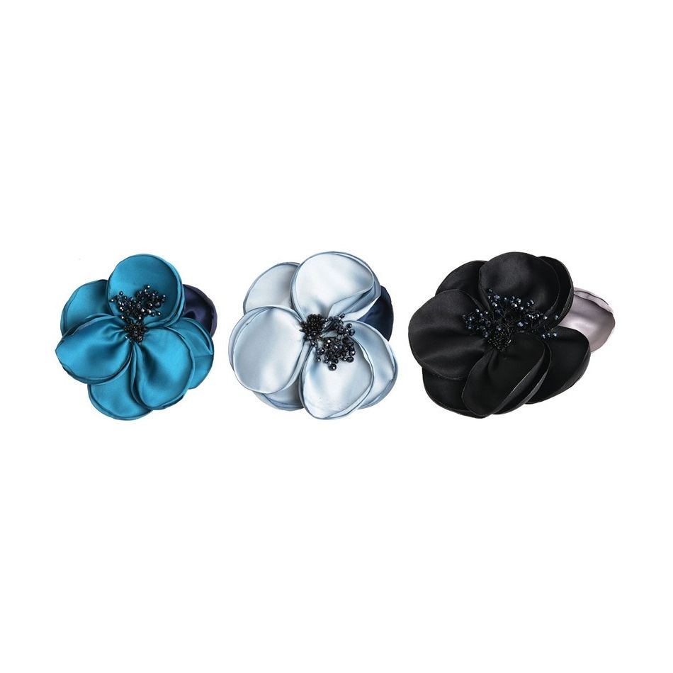 CRYSTAL FABRIC FLOWER BROOCH 14CM