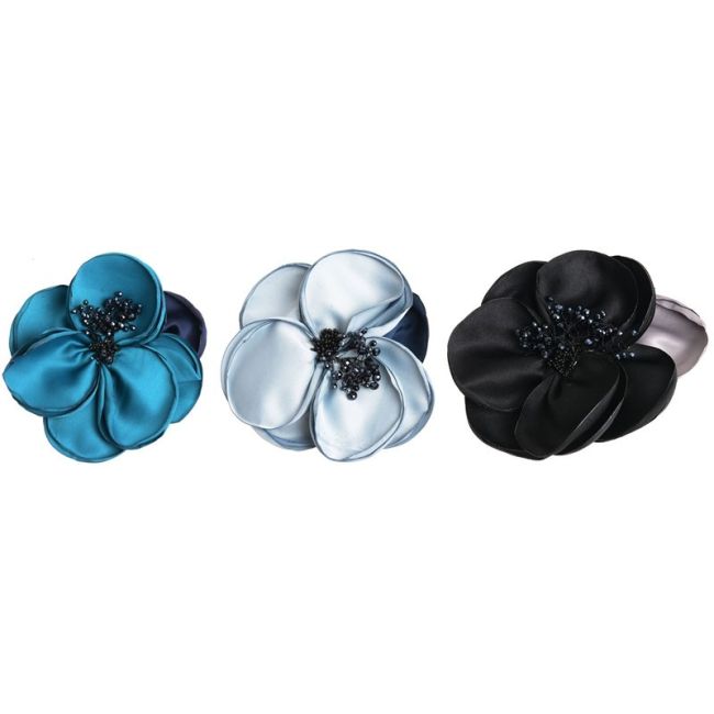 CRYSTAL FABRIC FLOWER BROOCH 14CM
