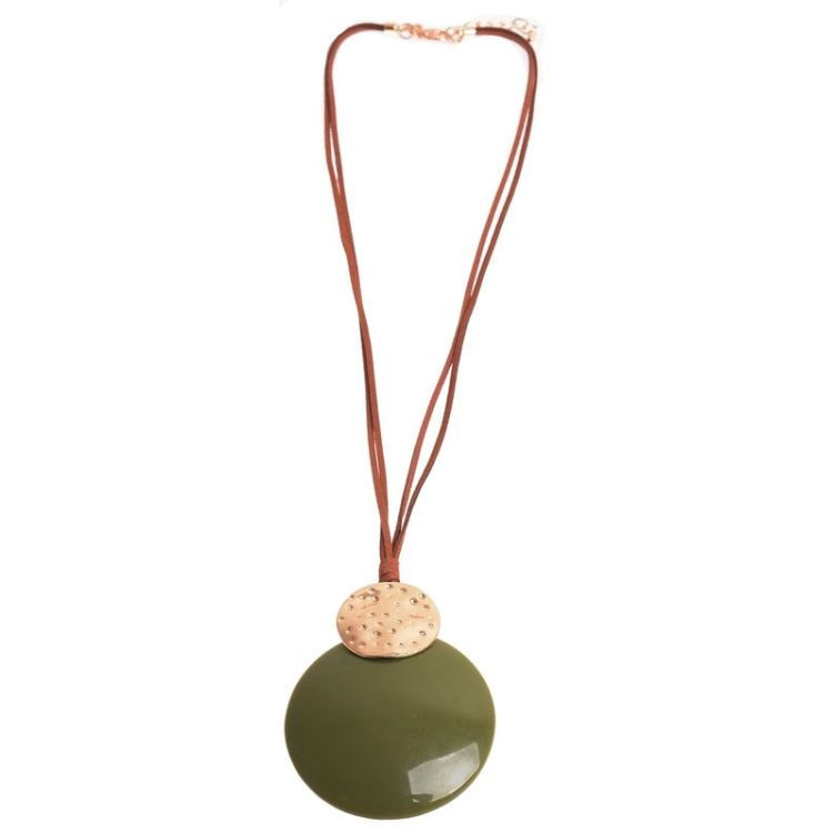 METAL RESIN MEDALLION PENDANT LONG NECKLACE