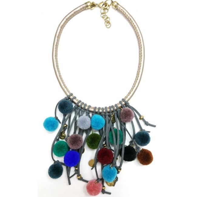 POMPOM FRINGE SHORT NECKLACE