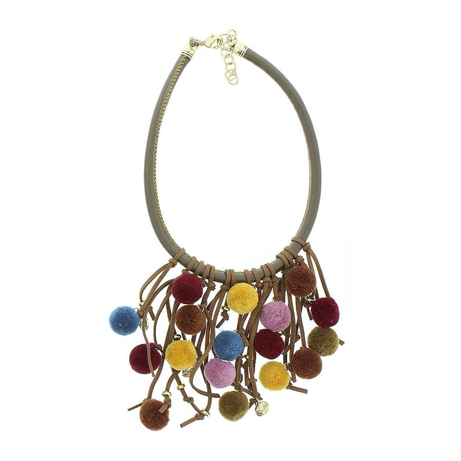 POMPOM FRINGE SHORT NECKLACE