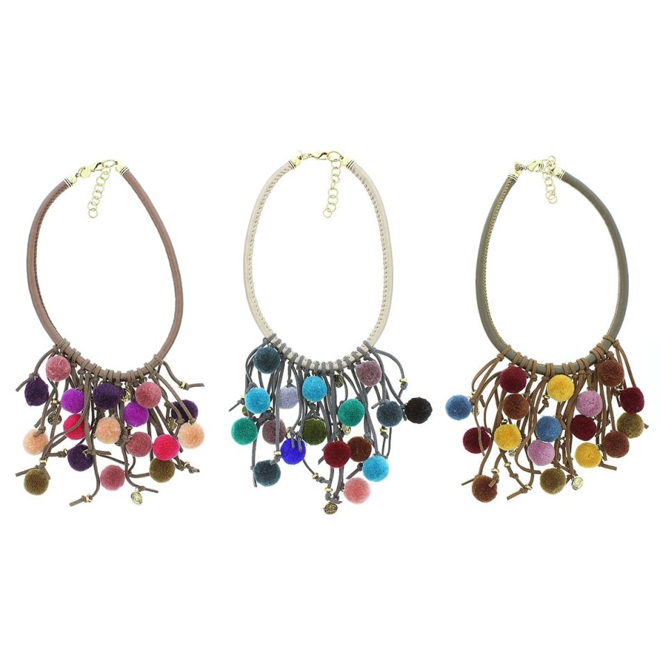 POMPOM FRINGE SHORT NECKLACE