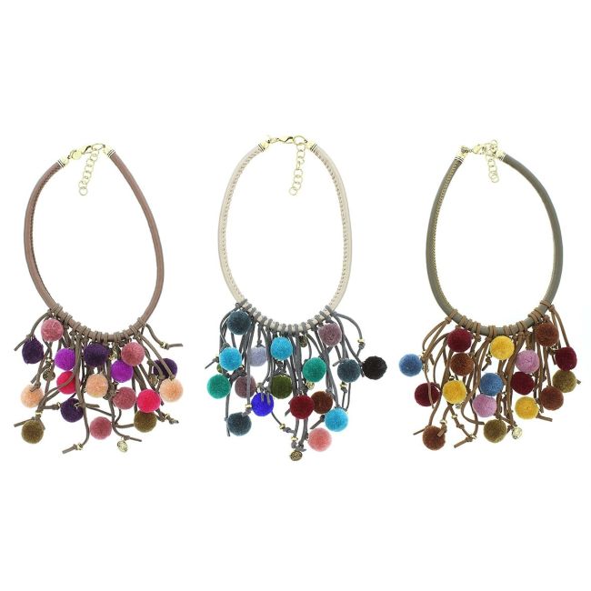 POMPOM FRINGE SHORT NECKLACE