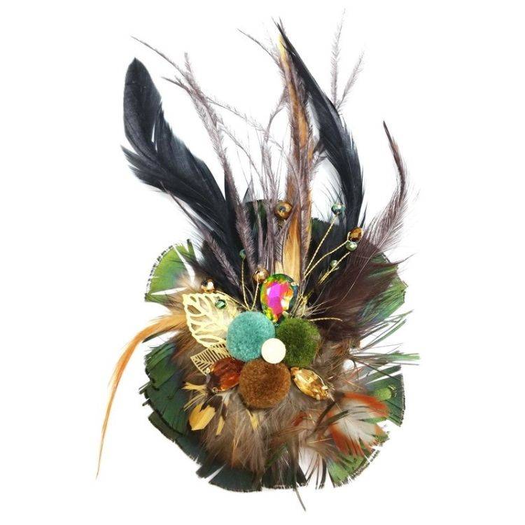BROCHE PLUMAS POMPONES