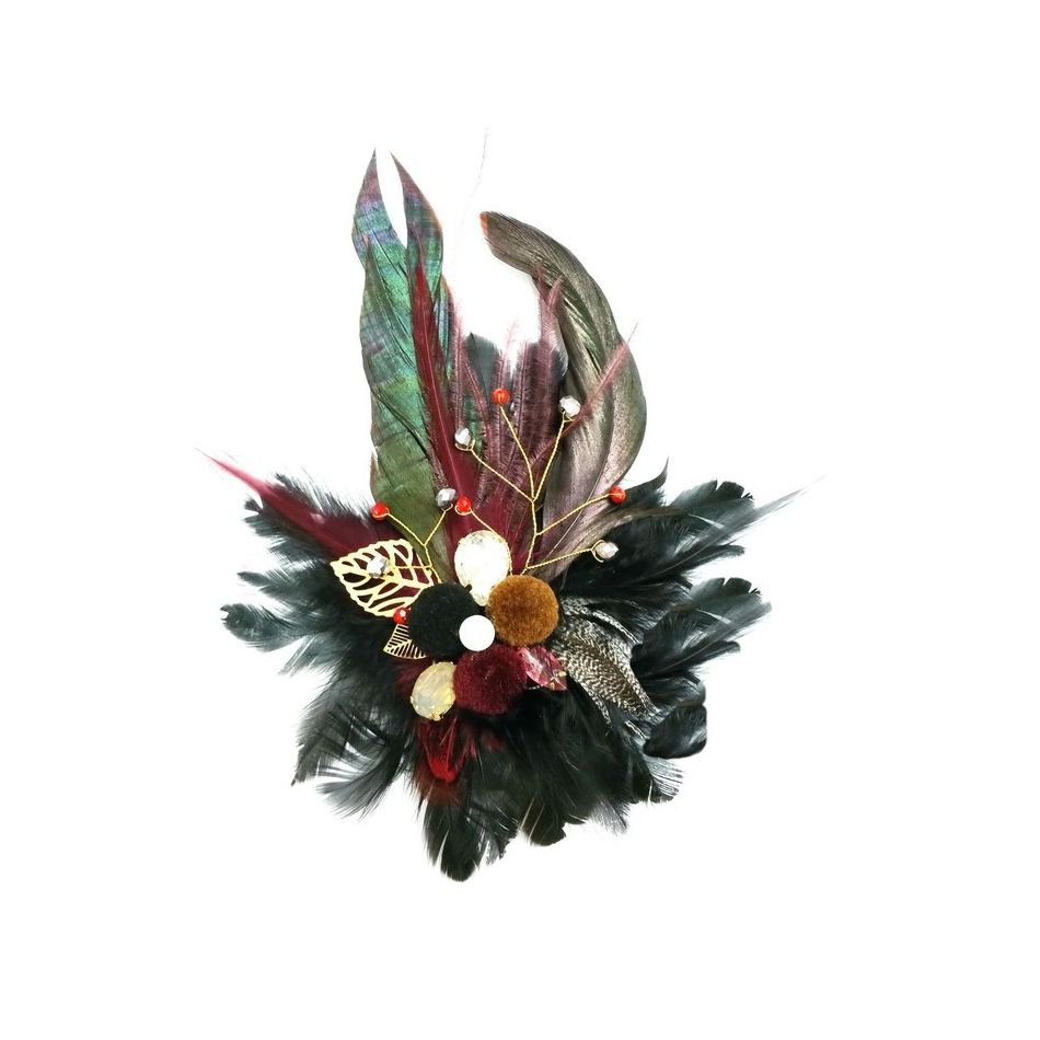 BROCHE PLUMAS POMPONES