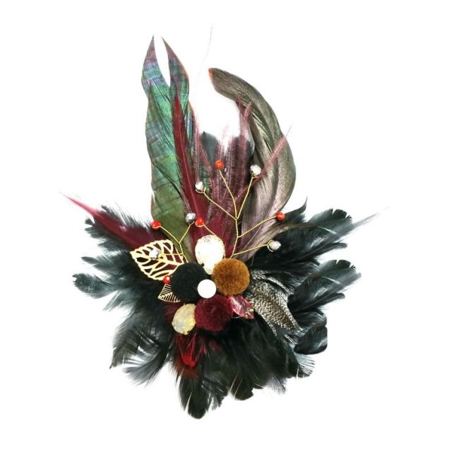 BROCHE PLUMAS POMPONES