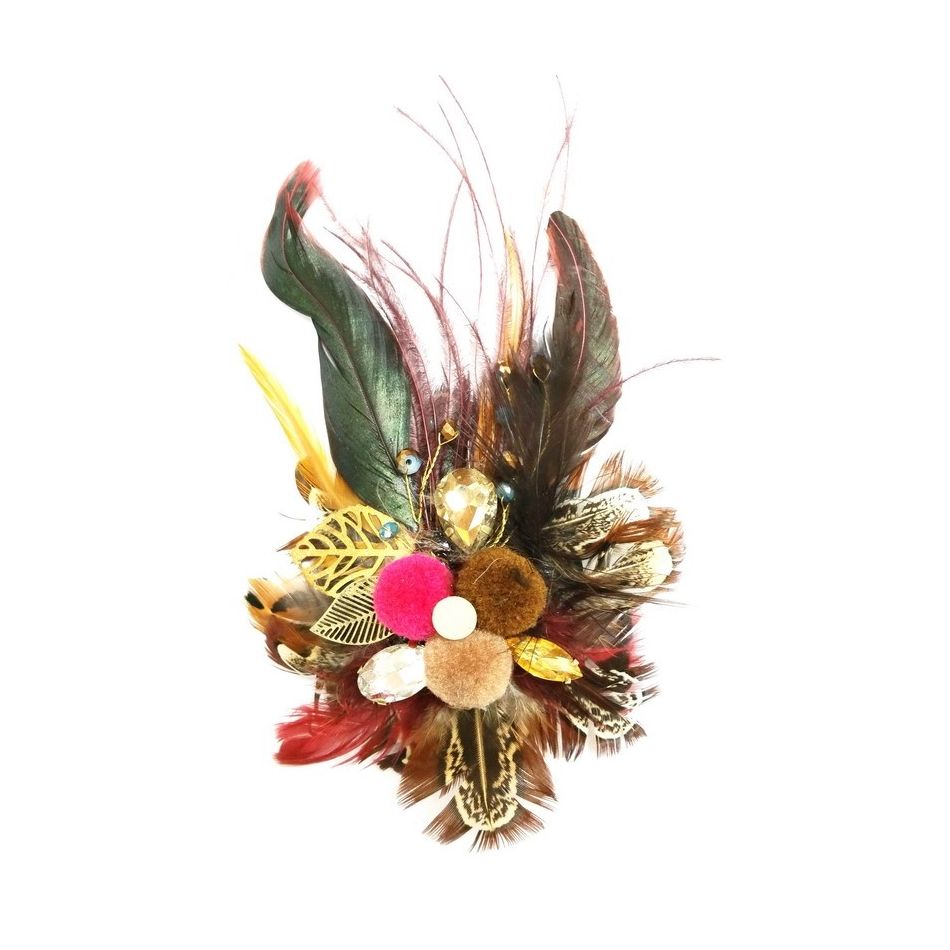 BROCHE PLUMAS POMPONES
