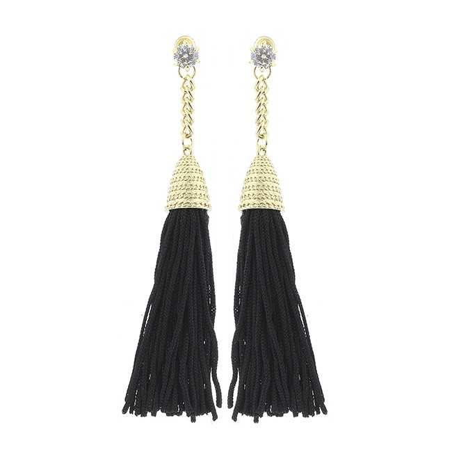 METAL CRYSTAL FRINGE EARRINGS