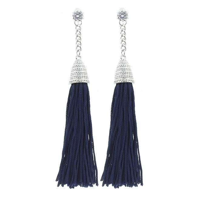 METAL CRYSTAL FRINGE EARRINGS