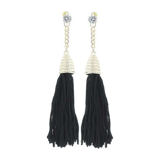 METAL CRYSTAL FRINGE EARRINGS