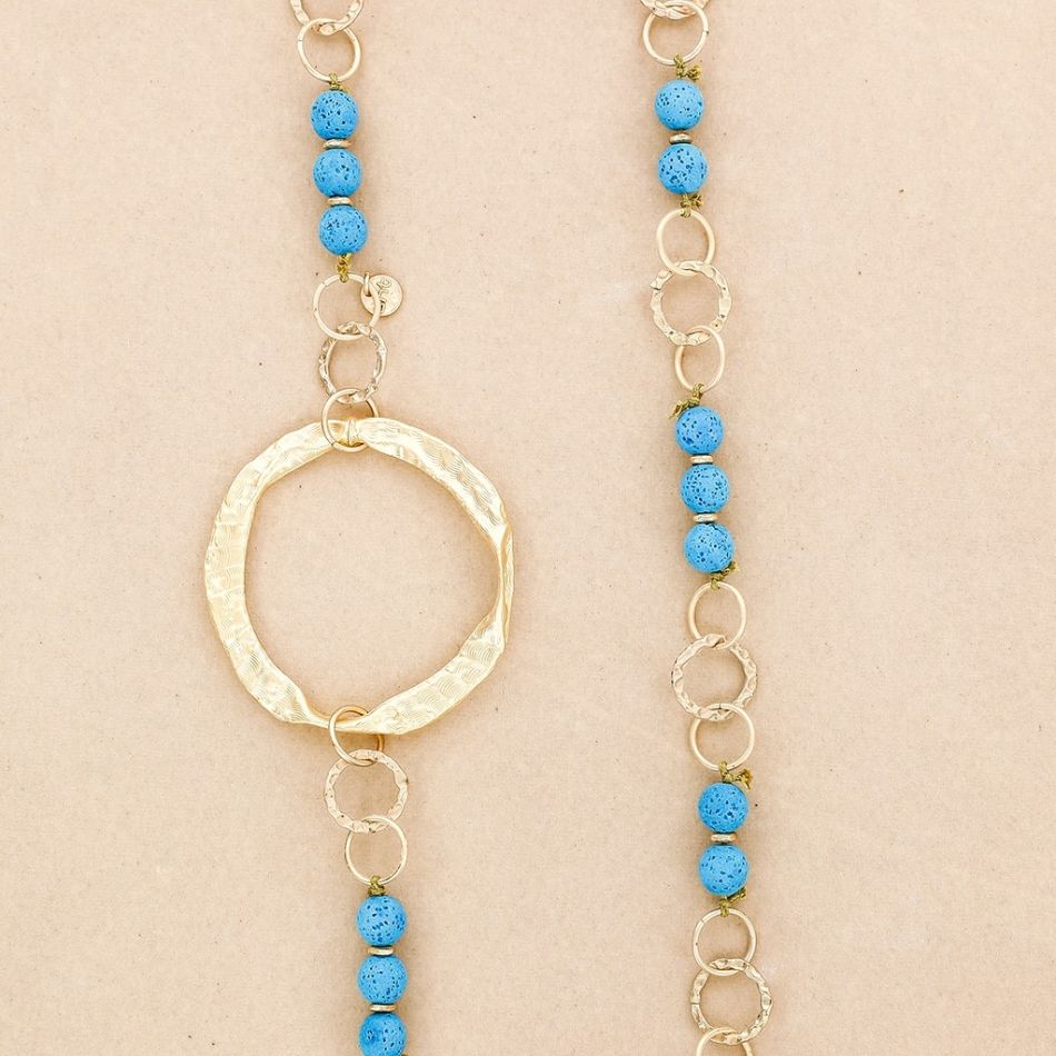 COLLAR LARGO CUENTAS LAVAS ANILLAS METAL