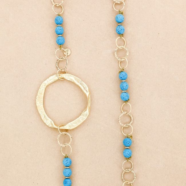 COLLAR LARGO CUENTAS LAVAS ANILLAS METAL