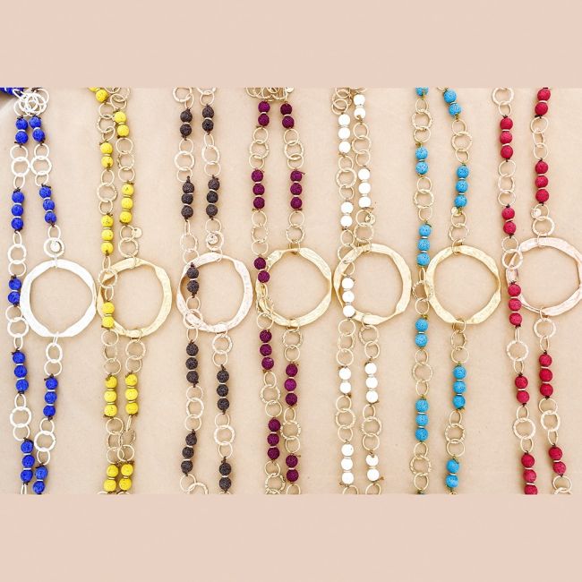 LONG NECKLACE LAVA BEADS METAL RINGS