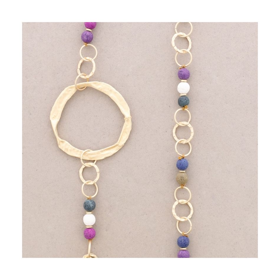 LONG NECKLACE LAVA BEADS METAL RINGS