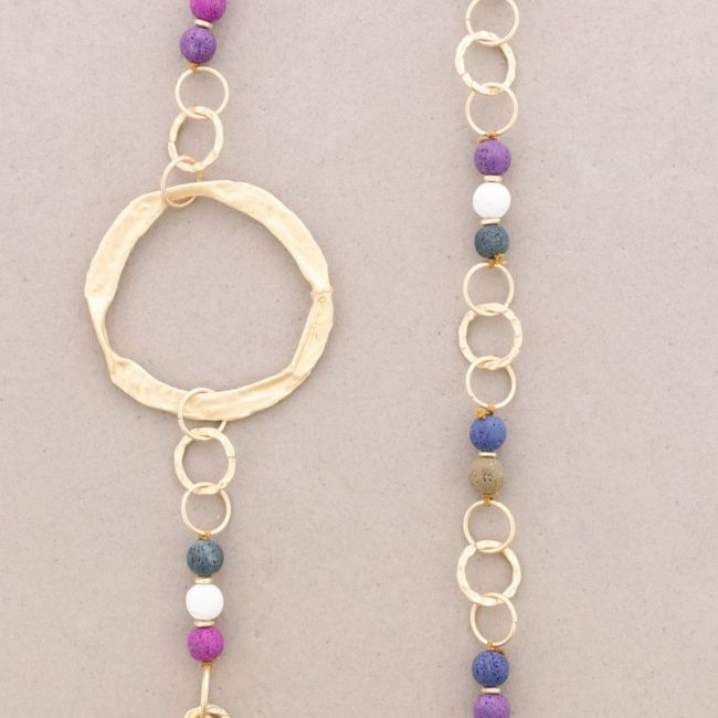 LONG NECKLACE LAVA BEADS METAL RINGS