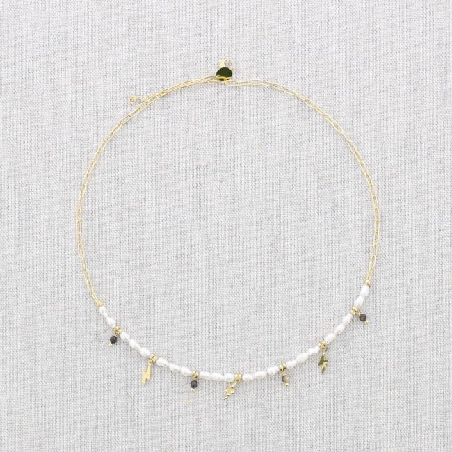 STEEL SHORT NECKLACE WITH PENDANT CULTURED PEARLS