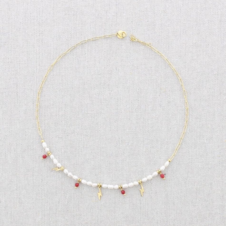 STEEL SHORT NECKLACE WITH PENDANT CULTURED PEARLS
