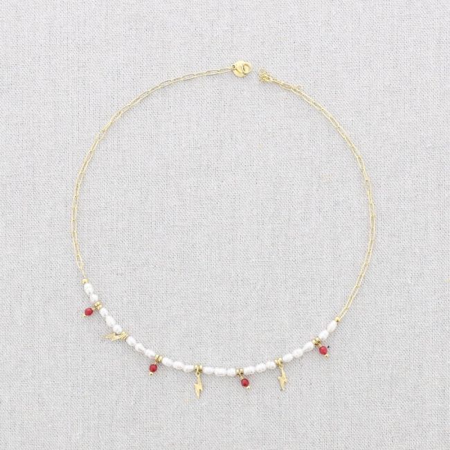 STEEL SHORT NECKLACE WITH PENDANT CULTURED PEARLS