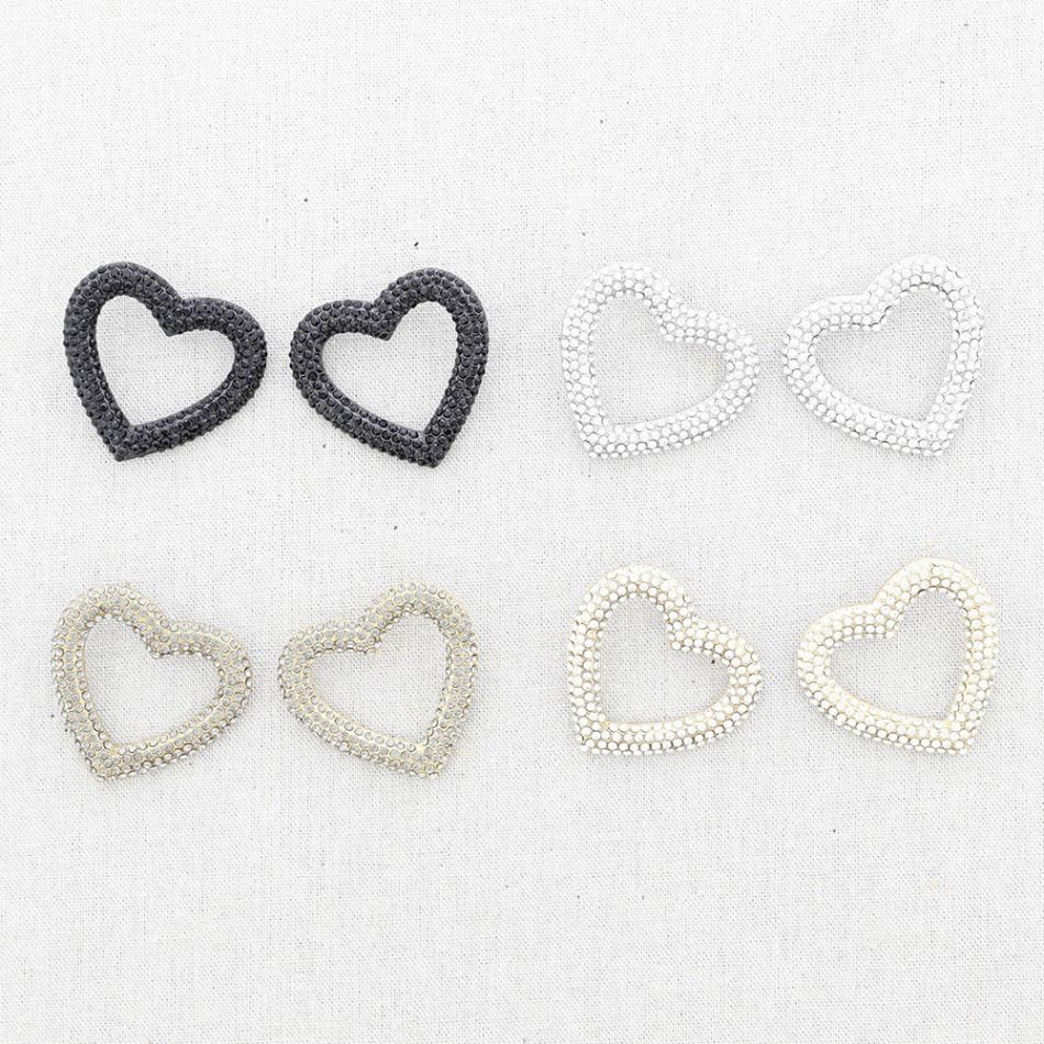 PENDIENTES PRESIÓN ACERO CORAZÓN CRISTALES
