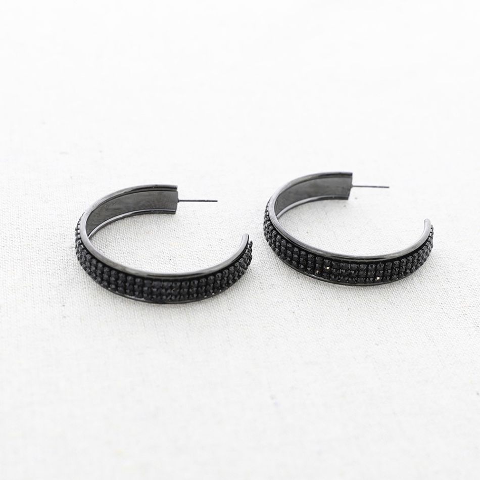PENDIENTES ACERO ARO DOBLE FILA CRISTALES