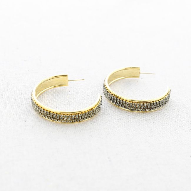 PENDIENTES ACERO ARO DOBLE FILA CRISTALES