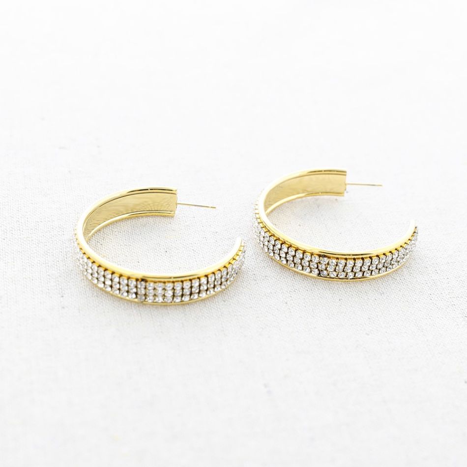 DOUBLE ROW CRYSTAL STEEL EARRINGS