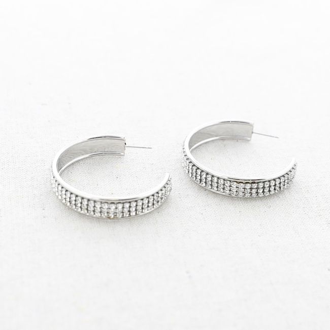 DOUBLE ROW CRYSTAL STEEL EARRINGS