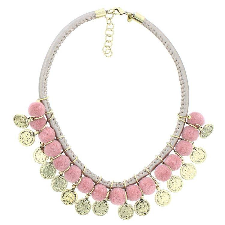 METAL COIN POMPOM SHORT NECKLACE