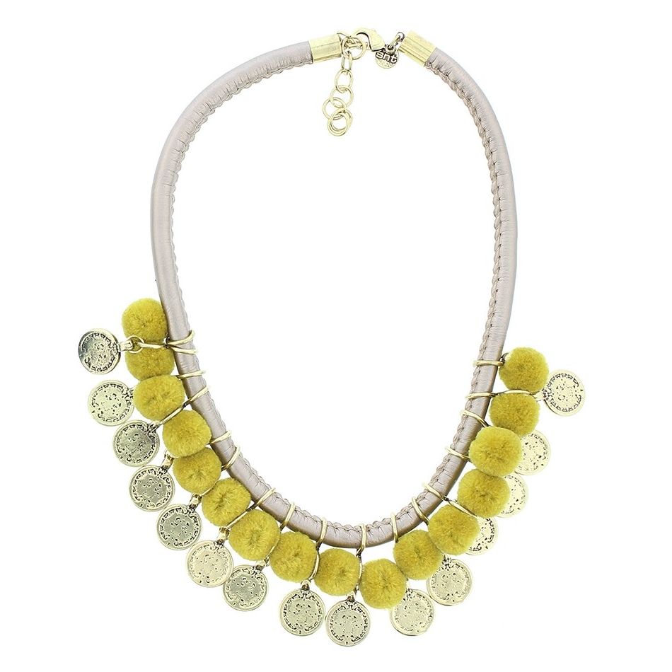 METAL COIN POMPOM SHORT NECKLACE