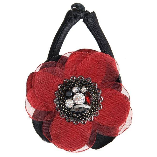 PULSERA FLOR TELA CRISTALES