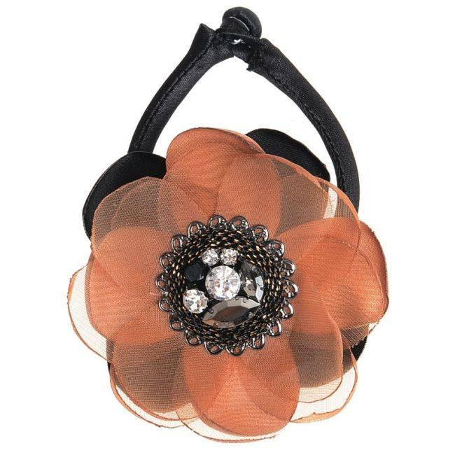PULSERA FLOR TELA CRISTALES