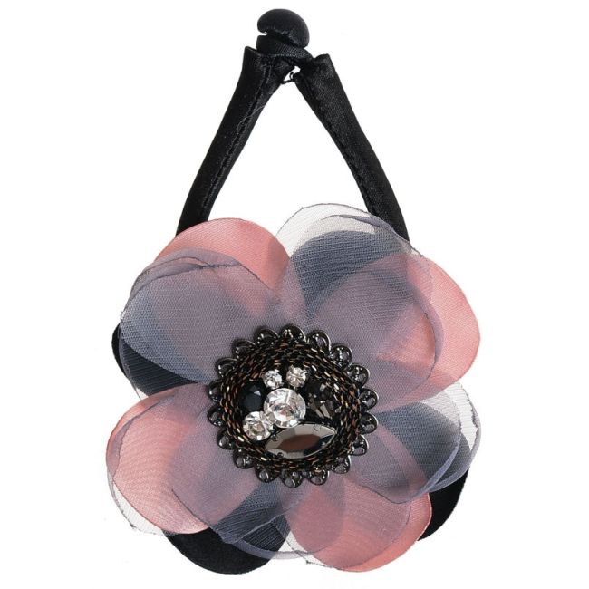PULSERA FLOR TELA CRISTALES