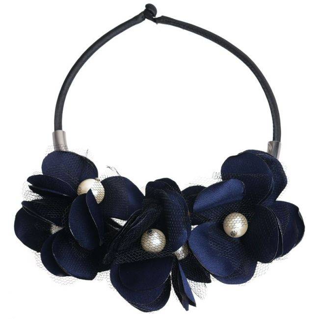 PEARL FABRIC FLOWERS SHORT NECKLACE