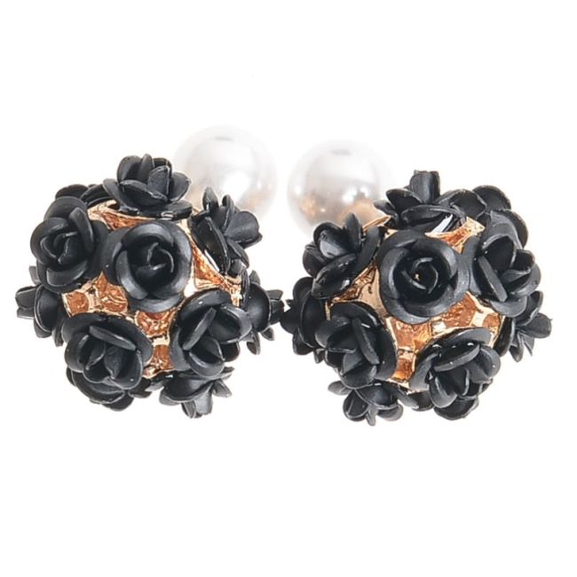 PENDIENTES FLORES METAL PERLA
