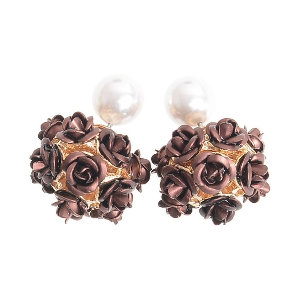 METAL PEARL FLOWER EARRINGS