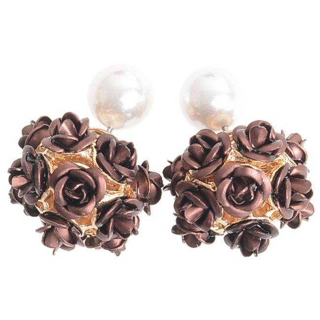 METAL PEARL FLOWER EARRINGS