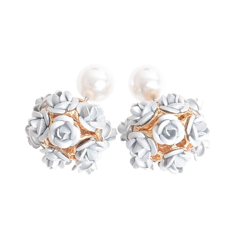 PENDIENTES FLORES METAL PERLA