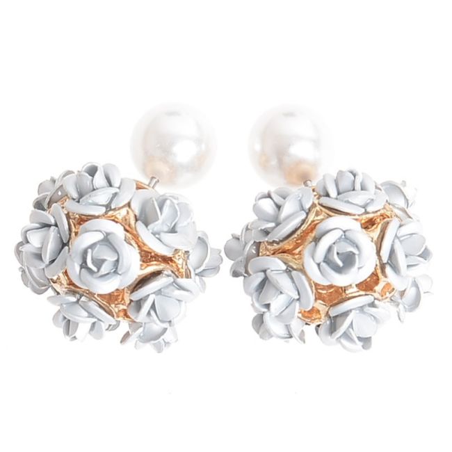 PENDIENTES FLORES METAL PERLA