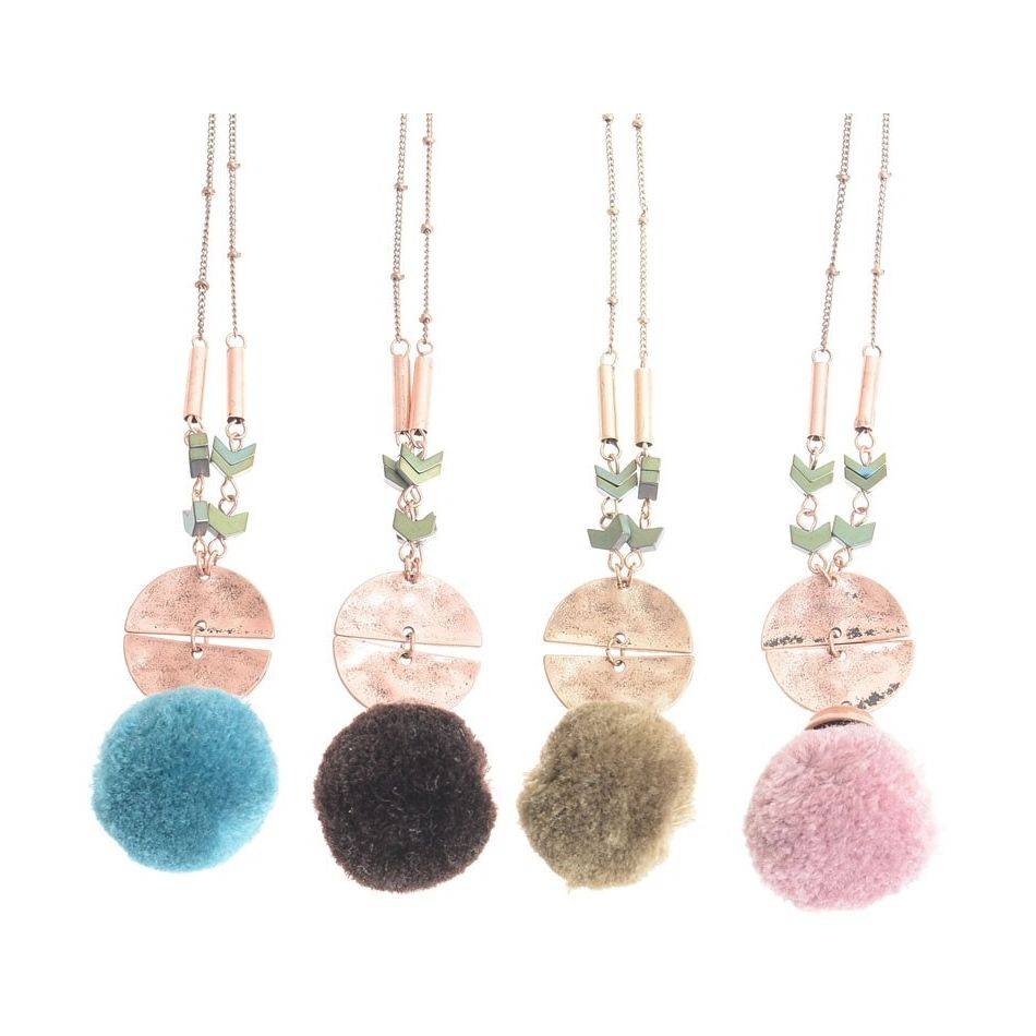 LONG POMPOM PENDANT NECKLACE