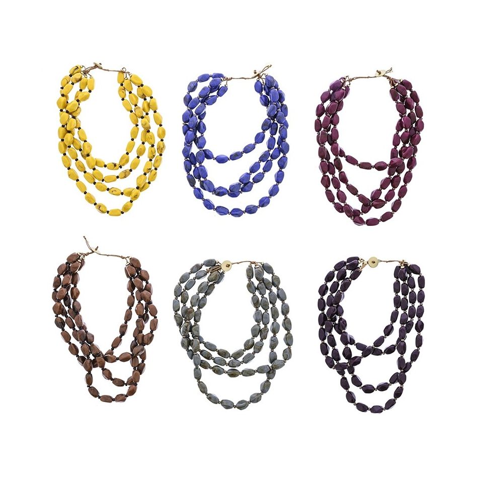 4 ROWS RESIN BEADS SHORT NECKLACE