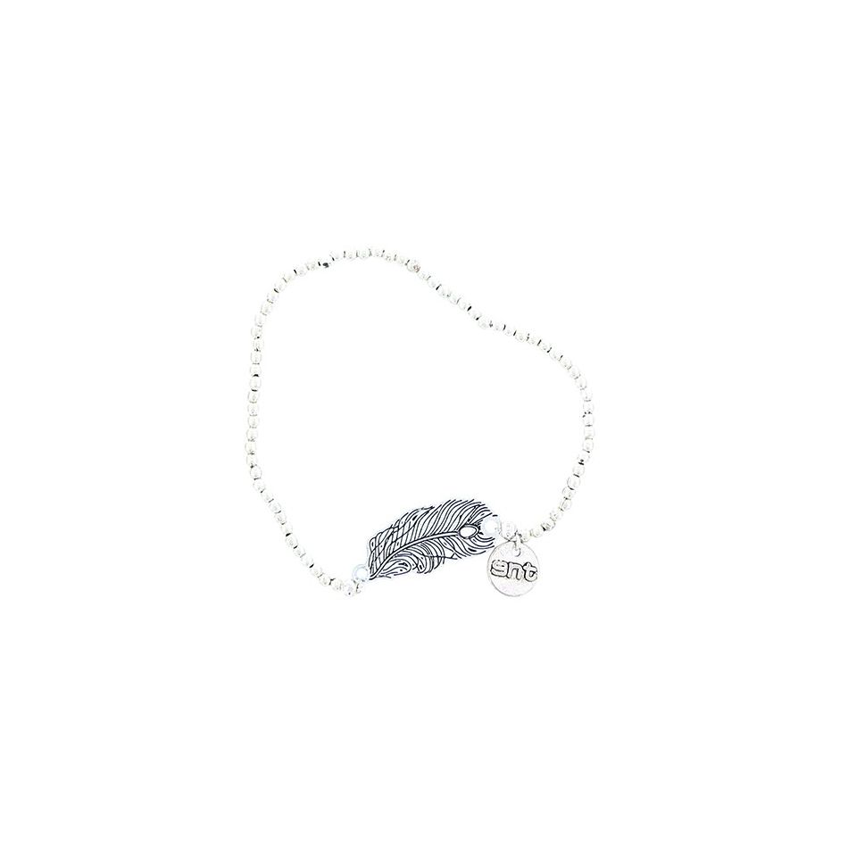 PULSERA CUENTAS PLUMA METAL